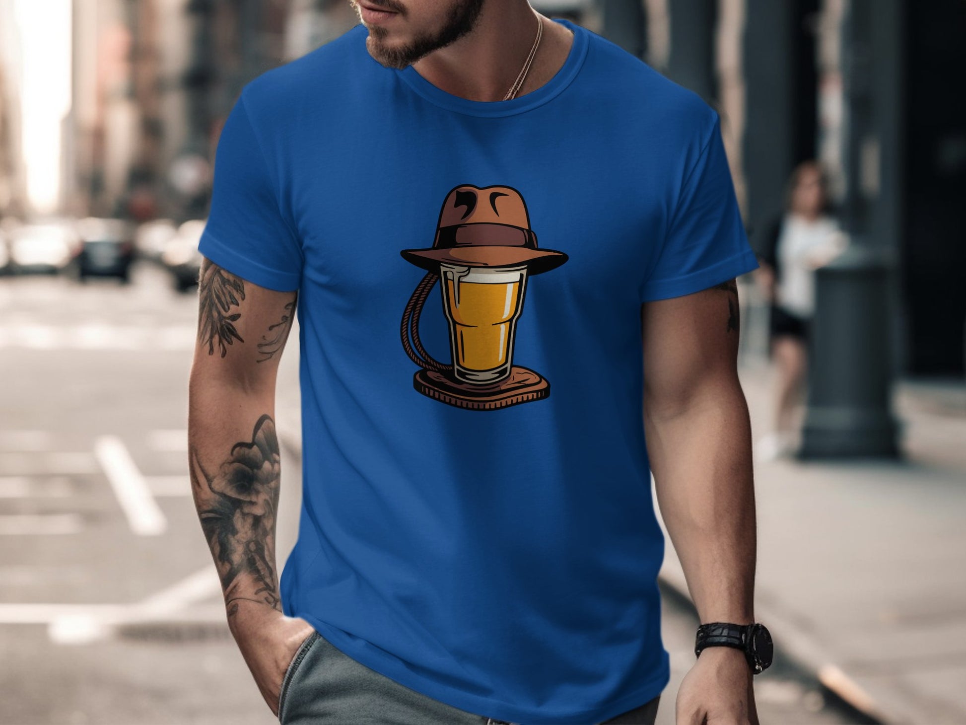 Fashionable Hat and Beer Glass Design T-shirt product