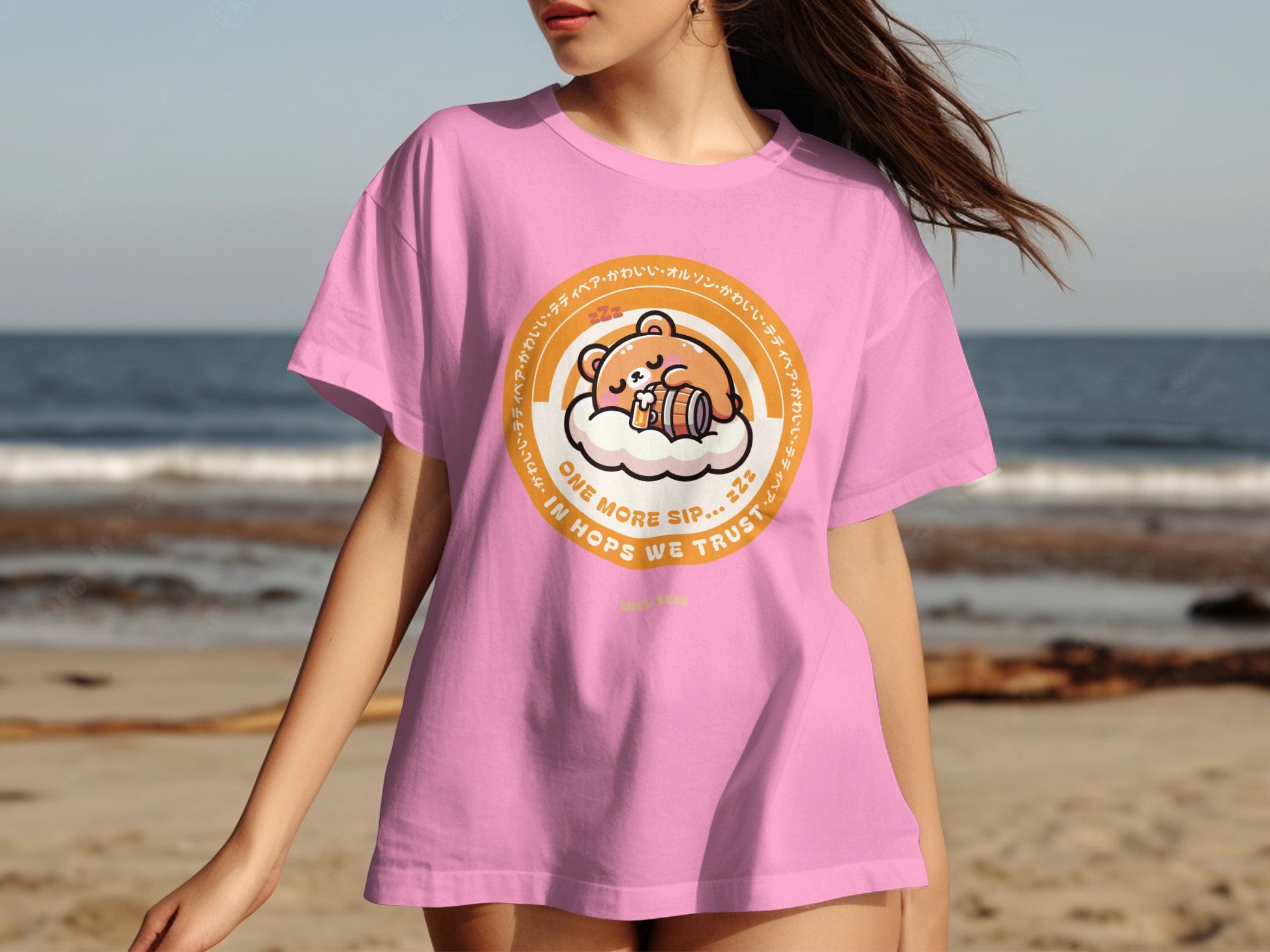 Relaxed Fit Pink Beach Graphic Tee Shirt product