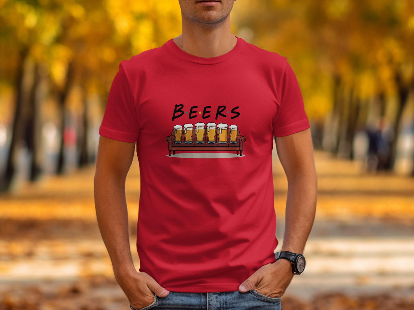 Fun Beers Illustration on Red Comfortable Shirt product